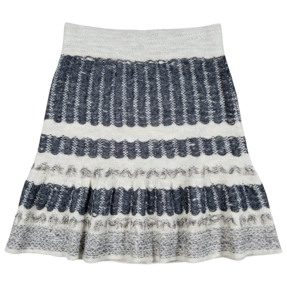 Anthropologie Sparrow Knit Skirt Women XSP Cream Wool Blend Striped Cottagecore